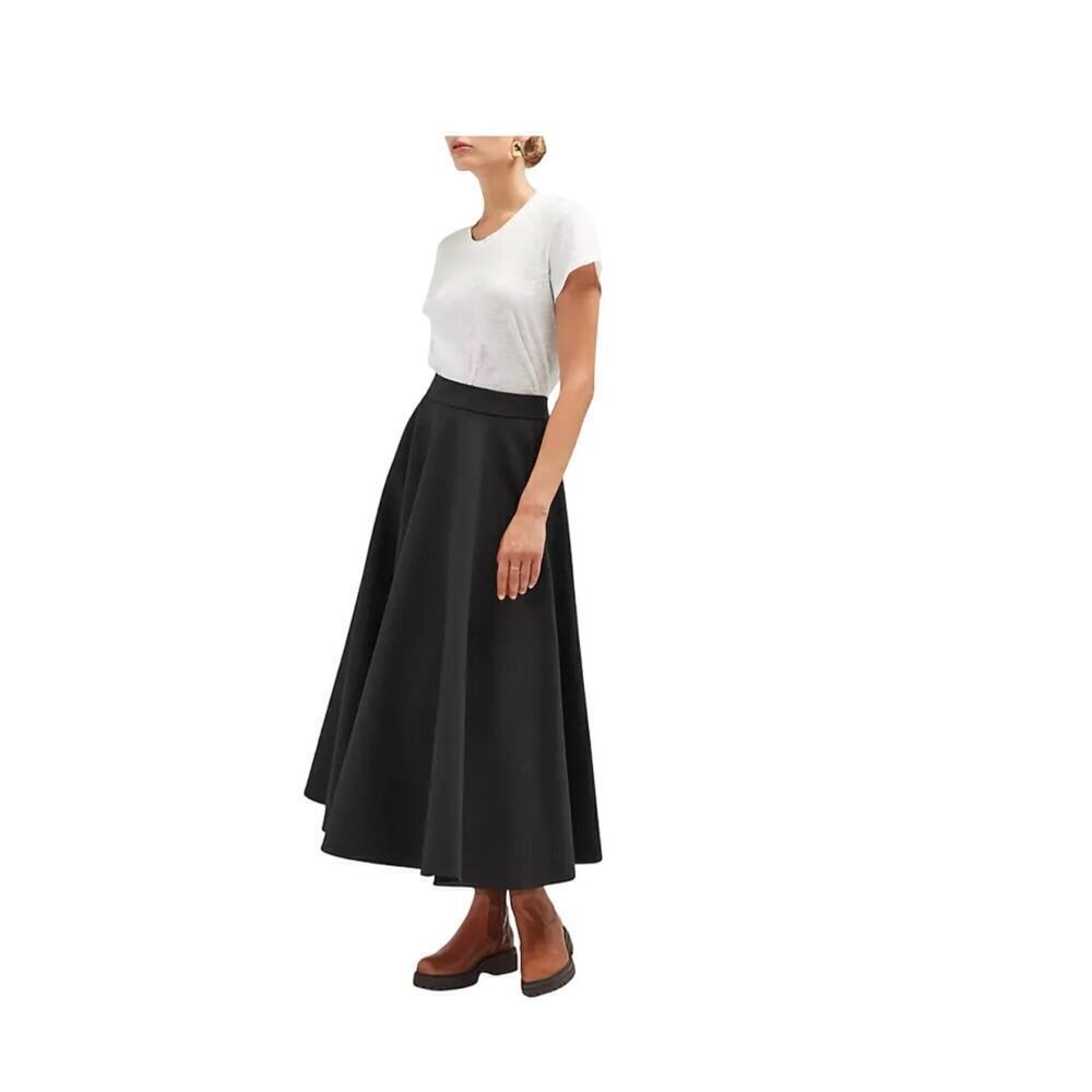 NWT Careste Riley Luxury Cotton A-Line Black Midi Skirt Side Zip MSRP 795 Sz.6